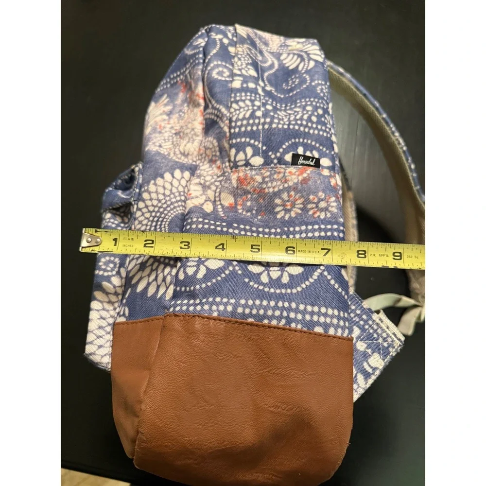 Herschel Supply Co Heritage Backpack Blue Floral Batik Print Faux Leather Basej
